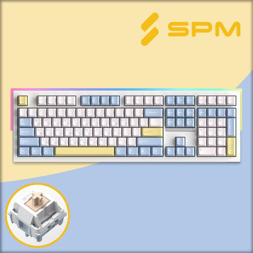 SPM 몽돌 키보드 PL108W 풀배열 베이비블루, 저소음 목새축, 45g
