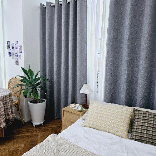 암막커튼 양면동일 완벽차단 아일렛 거실 커텐 2장 한세트 라이트그레이, 600x235cm