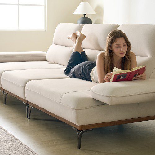 누아 듀얼 스윙 소파 천연원목 이지클린 넓은 프리미엄 거실 패브릭 소파 스툴미포함, 라이트베이지, 4인용