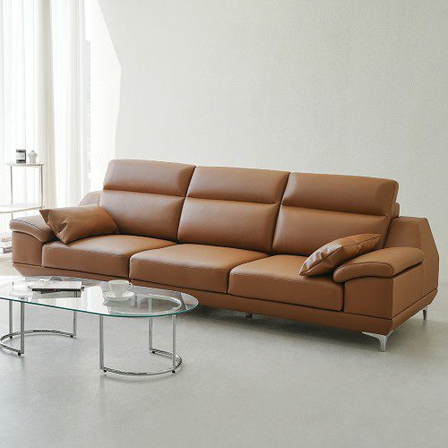 동서가구 뉴테라 천연면피가죽 소파 스툴미포함, 라이트그레이, 4인용