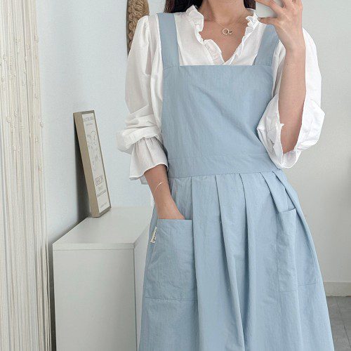 한스데이 방수 단아한 에이프런 카페 네일샵 꽃집 원피스 자수 앞치마