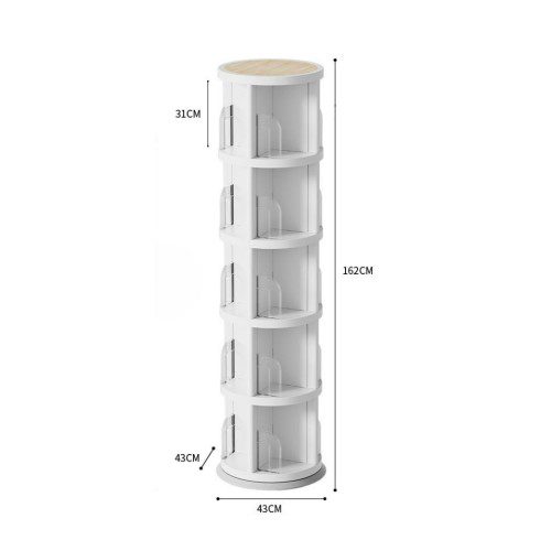 360도 회전하는 미드센추리 원형 책장 틈새 코너 공간 활용 회전 책꽂이 2단