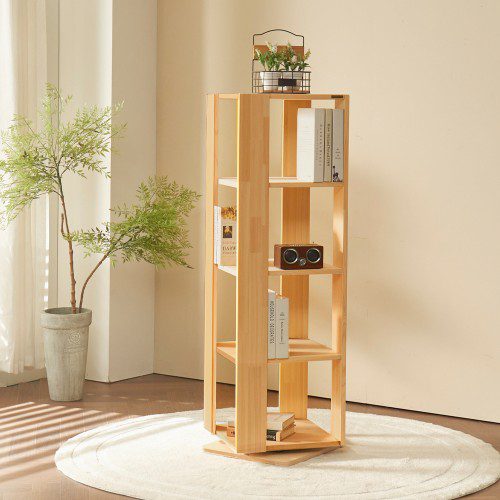 착한목수 슬림 친환경 원목 회전 책장 4단 아기 교구장 책꽂이 거실책장