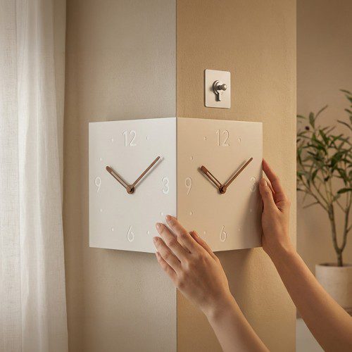 플루스 코너양면벽시계 led 모서리 양면시계 무타공