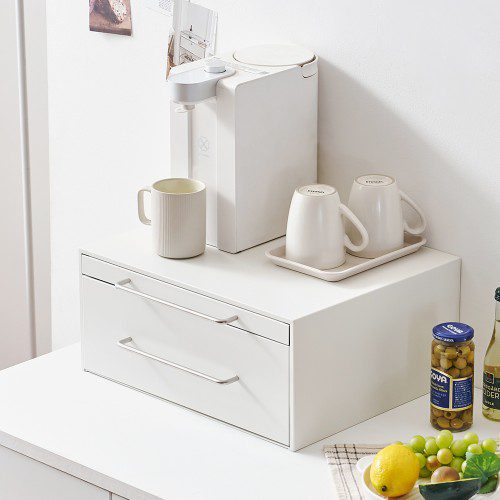 커피머신 받침대 무소음 슬라이딩 철제 다이 정수기선반 450X370X200, 1단, 화이트