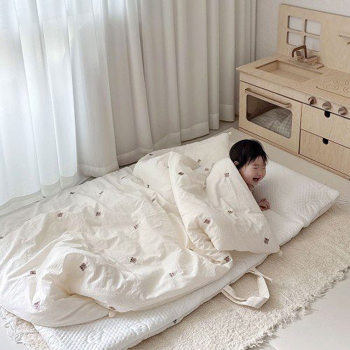 자수 아기 유아 어린이집 사계절 간절기 듀라론 순면 일체형 곰돌이 낮잠이불 풀세트